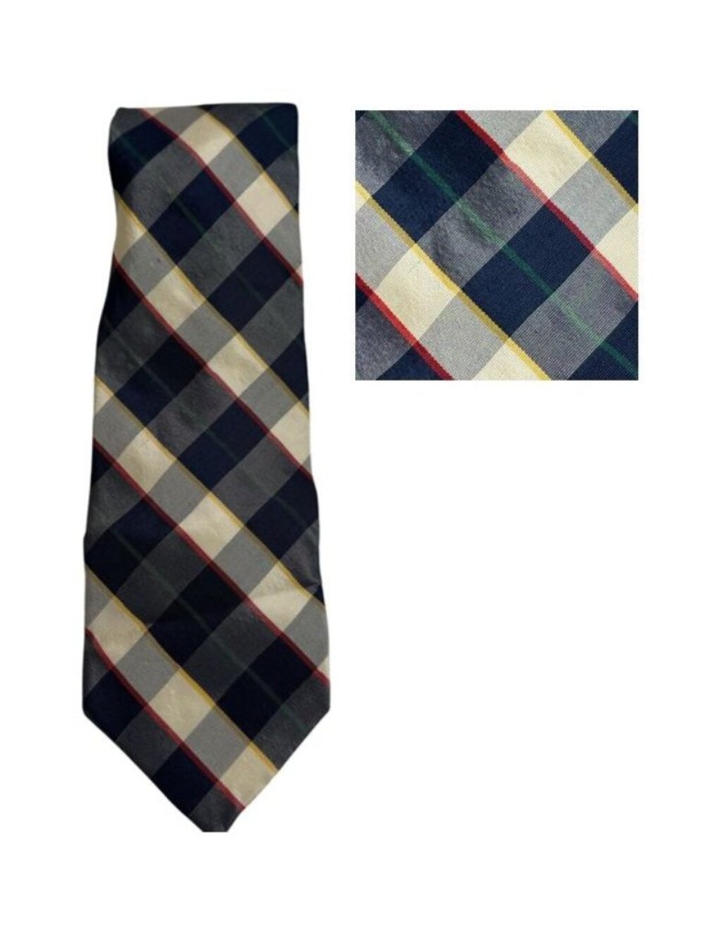 Jos. A. Bank Premier Collection Extra Tie Long Plaid Navy Ivory Red Preppy USA